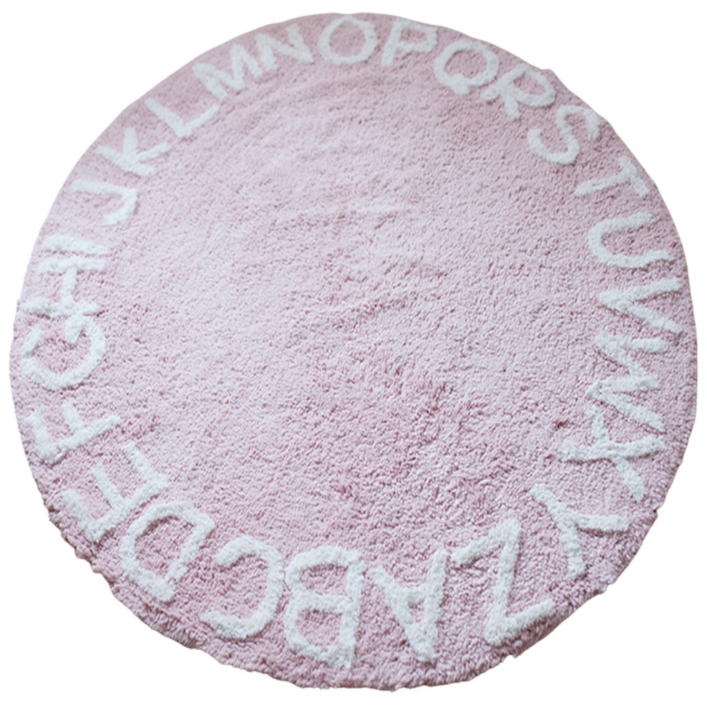 tapete infantil redondo rosa com letras do alfabeto