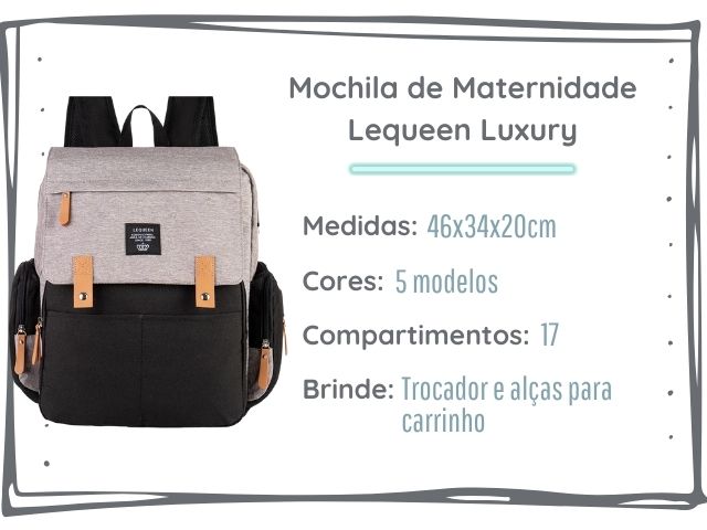 características principais da mochila de maternidade lequeen luxury